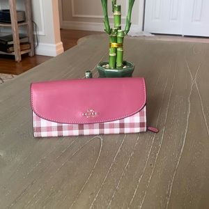 Coach pink plaid leather wallet